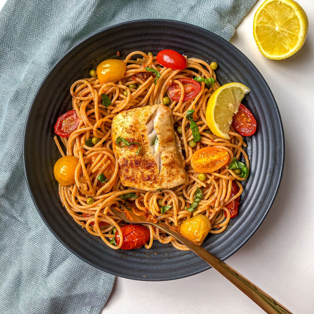 Red pesto cod pasta