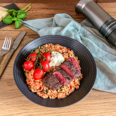 Tomato Risotto with Steak