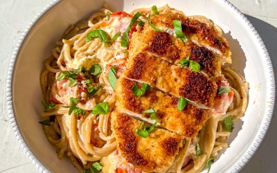 Feta Tomato Pasta with Crispy Chicken